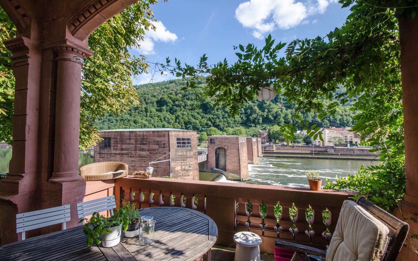 Blick vom Balkon - Einfach malerisch:  Wohnen am Neckar mit Schloßblick und eigenem Garten