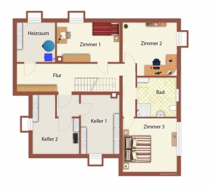 Grundriss Untergeschoss - Modernes Einfamilienhaus auf großem Grundstück in ruhiger Lage von Lobenfeld +Virtuelle 3D-Tour+