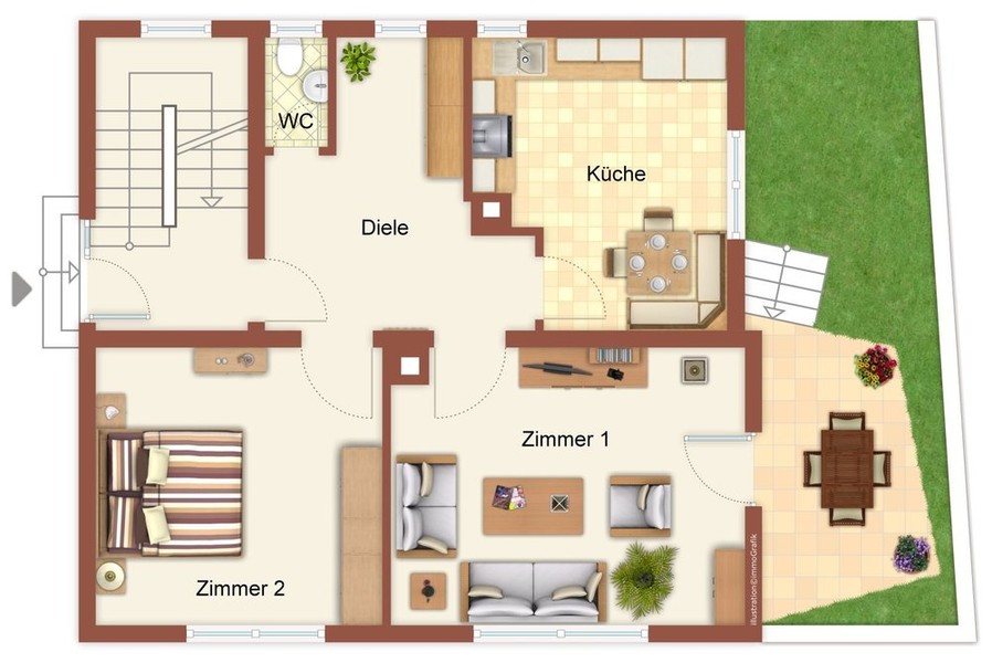Grundriss Erdgeschoss - Nussloch: Solides 1- bis 2-Familienhaus in zentraler Lage, vollunterkellert mit ausbaufähigem Dach