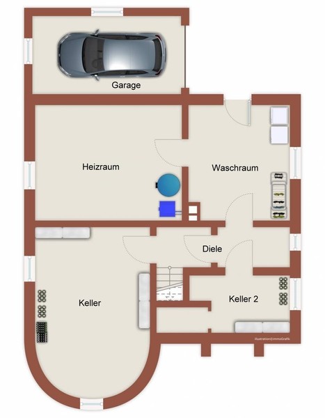 Grundriss UG  - Rarität: Freistehendes Einfamilienhaus auf ca. 700qm großem Grundstück in der Heidelberger Weststadt