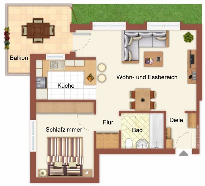 Wohnung - Wiesloch: Gepflegte 2-Zimmerwohnung mit Balkon in ruhiger Lage!