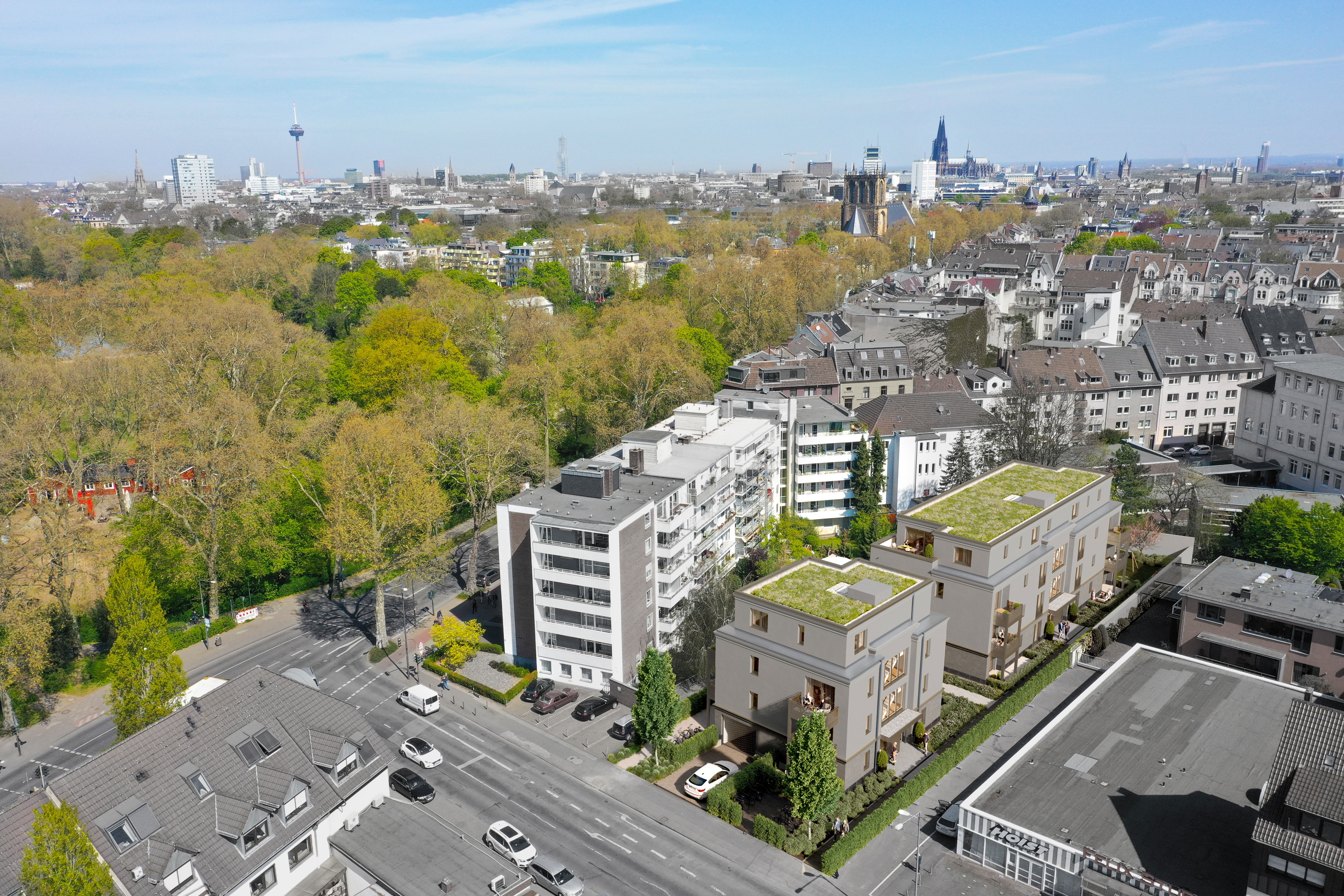 Moderne Wohnungen zum Kauf vor dem Volksgarten in Köln-Südstadt
				