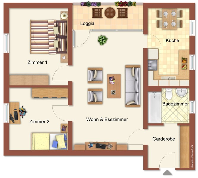 Grundriss - Nussloch: Geräumige 3-Zimmer-Wohnung mit Loggia und traumhafter Aussicht