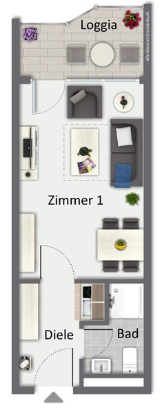 Grundriss - Handschuhsheim: Vermietete 1-Zimmer-Wohnung mit Loggia und TG-Stellplatz in attraktiver Lage