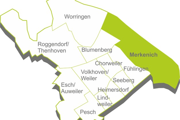 Merkenich-Langel ist das nördlichste der vier Dörfer, die 1963 diesem Stadtteil zugewiesen wurden, die anderen sind Rheinkassel, Kasselberg und Feldkassel. 