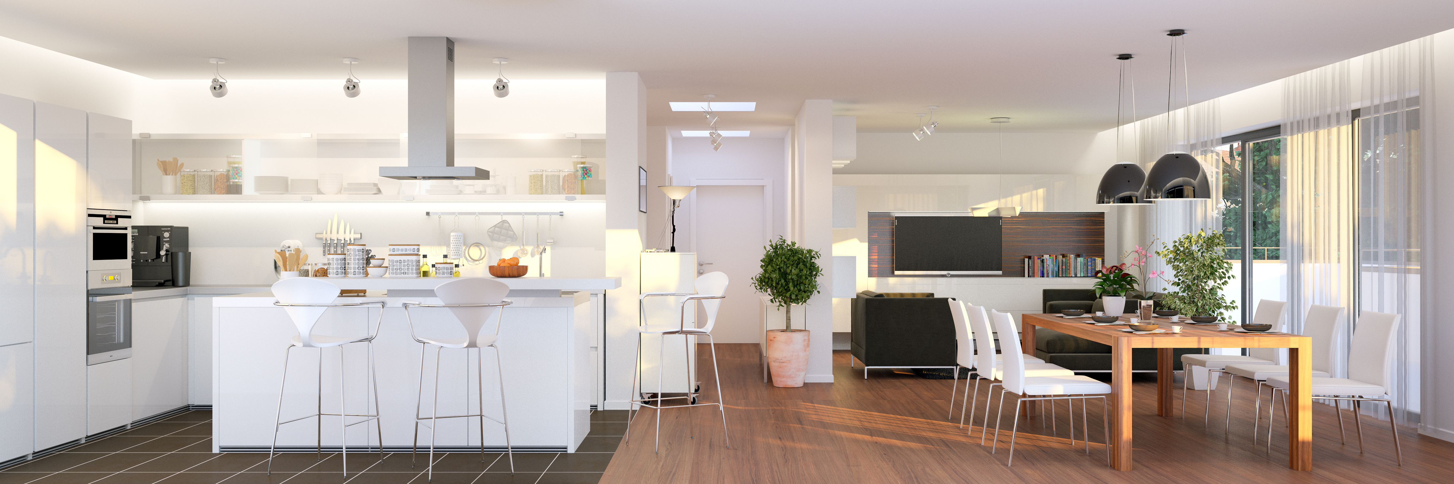 Offene Küche und Wohnzimmerbereich
					©AdobeStock_89910337_Christian Hillebrand
				