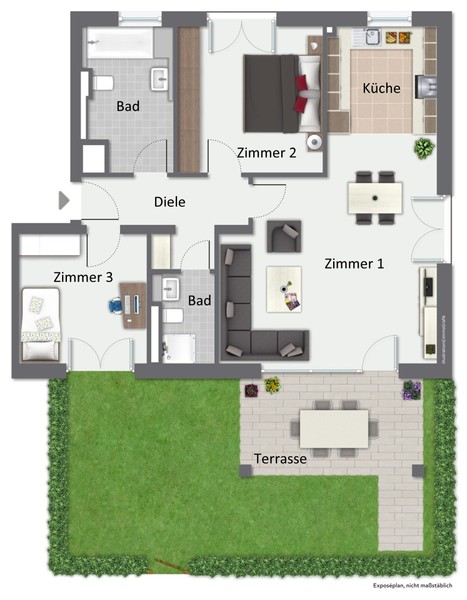 Grundriss - Modern und barrierefrei wohnen in Schriesheim: 3-Zimmer-EG-Wohnung mit Garten und 2 Stellplätzen