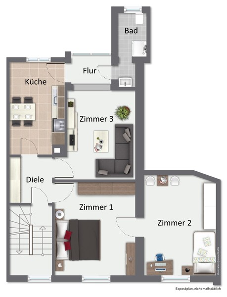 Grundriss - HD-Kirchheim: Bezugsfreie 3-Zimmer-Wohnung mit Garage in perfekter Nähe zum S-Bahnhof