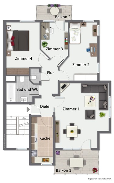 Grundriss - Ohne Käuferprovision in Schriesheim: 4-Zimmer-Wohnung mit 2 Balkonen und 1 Stellplatz