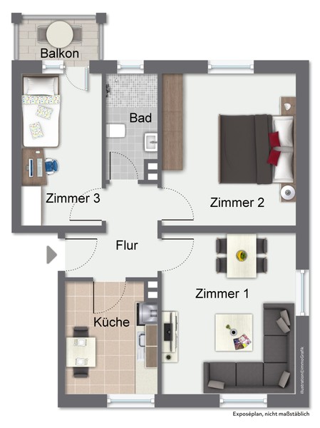 Grundriss - Bezugsfrei und ohne Käuferprovision: geräumige 3-Zimmer-Wohnung in Heidelberg-Neuenheim