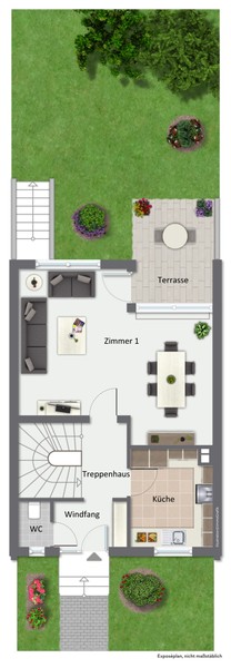 Grundriss EG - Reihenmittelhaus mit großem Garten, Garage und viel Gestaltungspotenzial