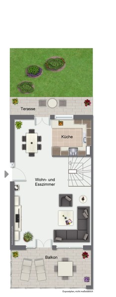 Grundriss Erdgeschoss - Traumhaftes Familienidyll: Doppelhaushälfte mit Garten
und Einliegerwohnung