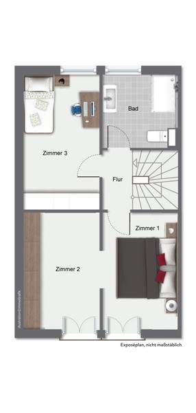 Grundriss Obergeschoss - Traumhaftes Familienidyll: Doppelhaushälfte mit Garten
und Einliegerwohnung